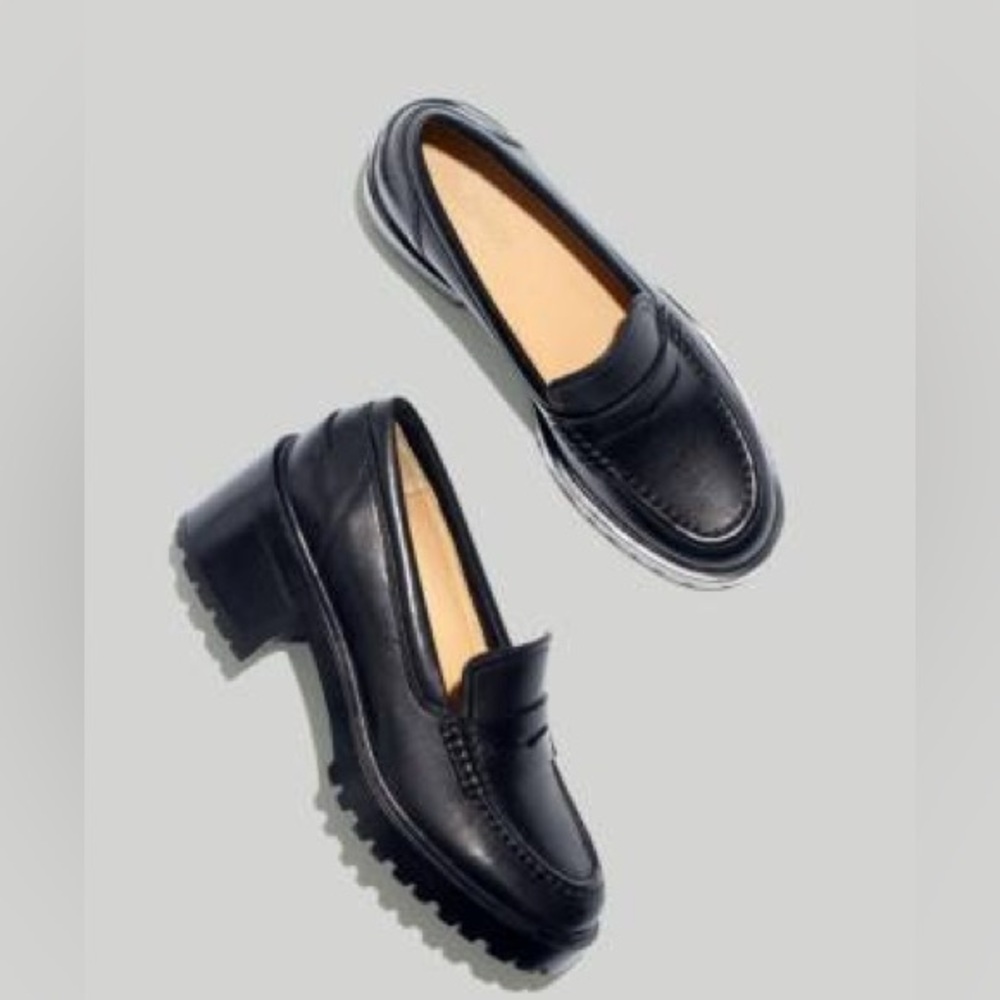 Madewell Black Leather Lugsole Loafers